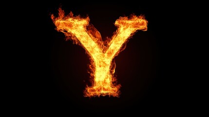Fiery letter Y on black background, alphabet fire, graphic design
