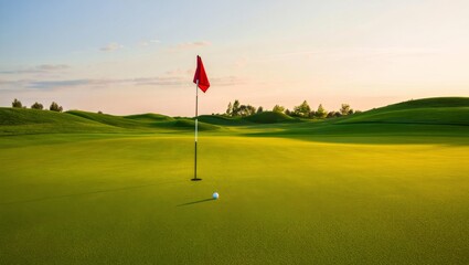 Serene Golf Course Landscape at Golden Hour, AI Generated