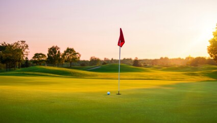 Serene Golf Course Landscape at Golden Hour, AI Generated