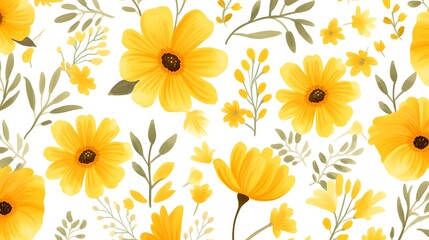 Professional Summer Yellow Floral Seamless Pattern on White Background