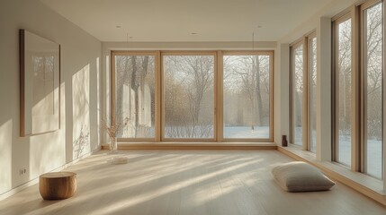 A minimalist Scandinavian home with clean lines, neutral colors, and lots of natural light