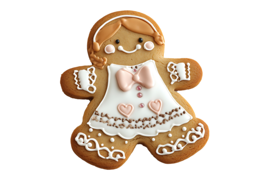Cute Gingerbread Cookie Decoration Isolated on Transparent Background PNG