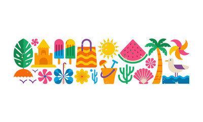 Modern flat vector illustration featuring of summer-themed icons, easily editable.