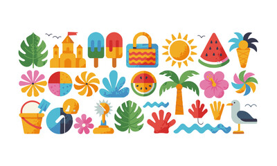 Modern flat vector illustration featuring of summer-themed icons, easily editable.