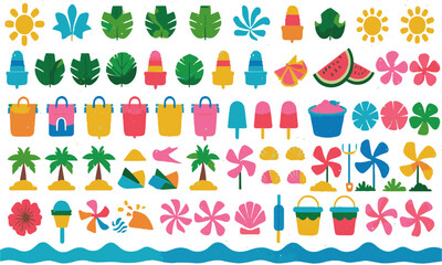 Modern flat vector illustration featuring of summer-themed icons, easily editable.