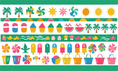 Modern flat vector illustration featuring of summer-themed icons, easily editable.