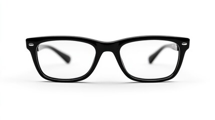 Classic black rectangular eyeglasses isolated on white background.