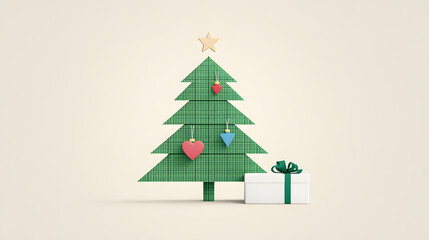 Naklejka premium christmas, tree, holiday, decoration, star, xmas, celebration, christmas tree, gift, winter, fir, new, illustration, ball, year, green, ornament, card, season, december, vector, pine, design, present,