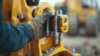 Worker Adjusting Hydraulic Equipment
