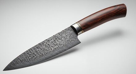 Chefs knife with wood handle and damask blade