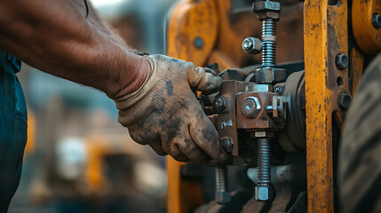 Worker Adjusting Machinery Bolt