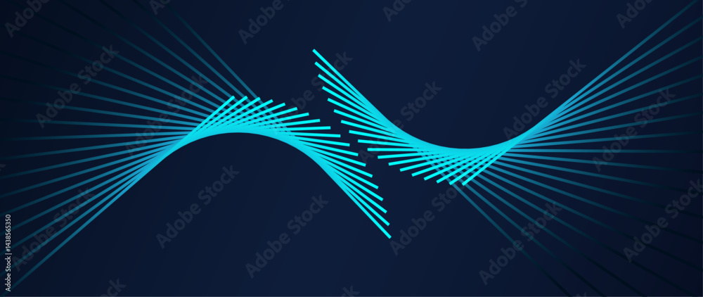 Poster Abstract futuristic background with Glowing Blue wave Lines. The symmetrical radiating lines forming curved shape. Vector design template for website header, banner, presentation slide