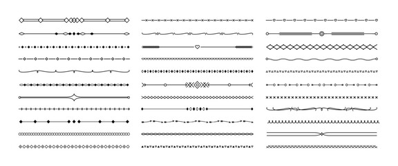 Decorative simple divider. Line borders, dividers for page, text underline, geometric separator in minimal retro style for wedding invitation cards, certificate. Vector set