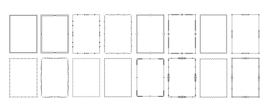 Simple frame. Line frames decorative outline stroke borders for menu, invitations and greeting cards in vintage Victorian style. Minimalists classic vector set
