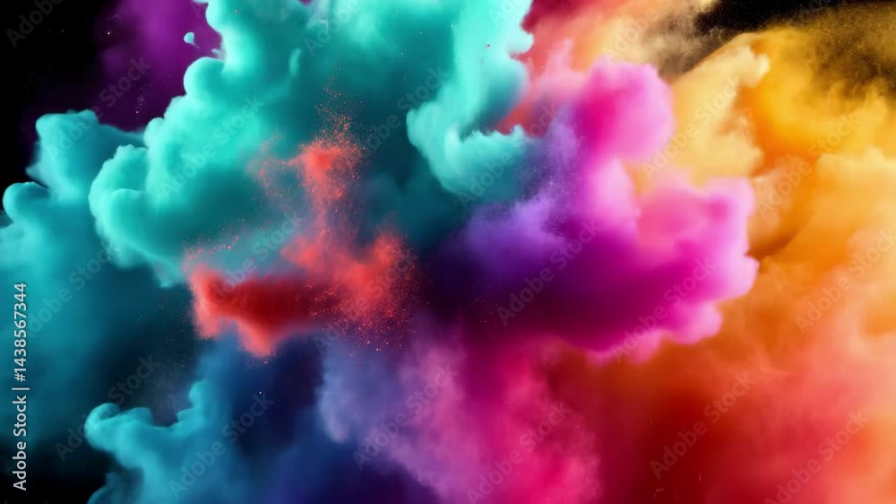 Poster colorful explosion of smoke and dust particles filling the air in vibrant hues in an abstract displa