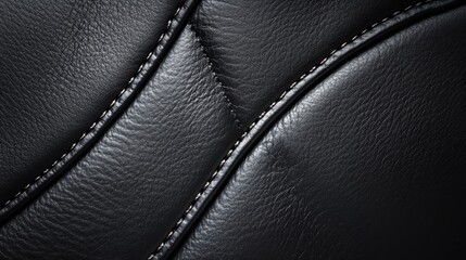 A sleek black leather background with smooth texture and subtle stitching details