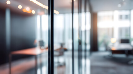 Dynamic office environment through blurred glass door modern workplace professional setting