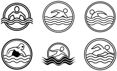 Swimming Icons in a Simple Line Art Style