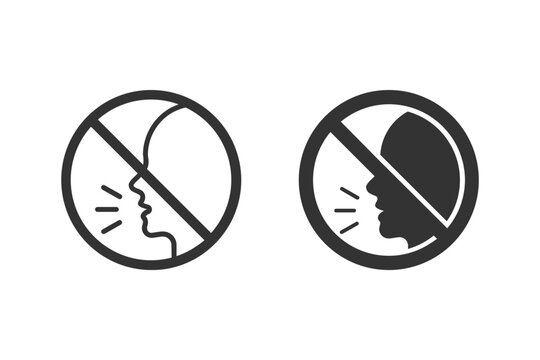No talking sign. Silhouette illustration of quiet zone or a directive to refrain from speech. Ideal for use in educational, medical, or public service contexts