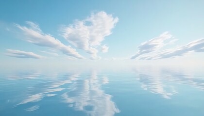 Fototapeta premium Calm blue sea mirroring sky with white clouds