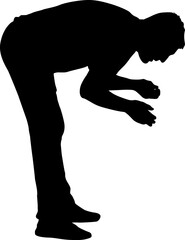Man leaning down isolated silhouette front view