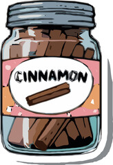 This game illustration features a jar of  Cinnamon   with a cute cartoon pepper design, a colorful background, and a fun, whimsical style.