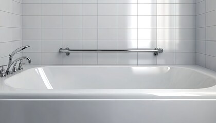 Modern bathroom with white bathtub and silver fixtures