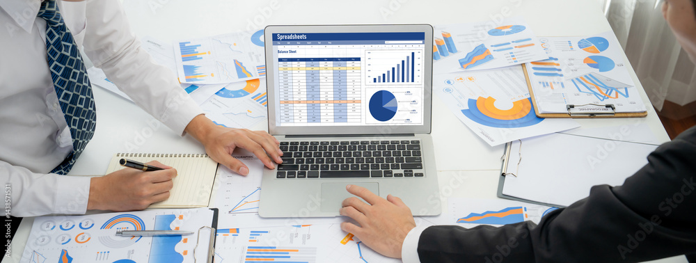 Poster spreadsheet document information financial startup concept. data and graphs in spreadsheet documents
