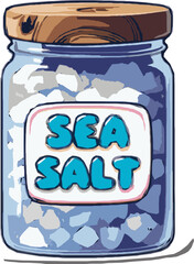 This game illustration features a jar of Sea Salt  with a cute cartoon pepper design, a colorful background, and a fun, whimsical style.