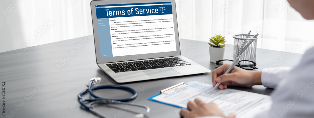 Poster online term of service conditions showing brisk rules and regulations in using the website on device