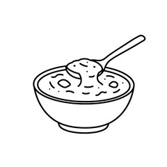 Oatmeal Bowl Delight: A simple yet heartwarming line drawing showcases a bowl of creamy oatmeal, capturing the essence of a wholesome breakfast.
