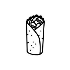 Burrito in the Style of Line Art: A minimalist black and white rendering captures the essence of a flavorful burrito, showcasing its ingredients within a tightly wrapped tortilla.