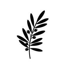 Obraz premium Elegant Olive Branch Silhouette: A sleek, monochromatic silhouette of an olive branch with detailed leaves and fruit, perfect for conveying simplicity and natural beauty.