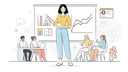 Businesswoman Financial Presentation Bold Line Minimalist Vector