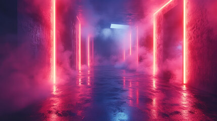 Obraz premium Neon Hallway Colorful Lights