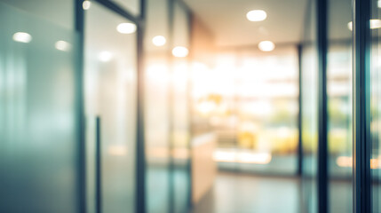 Blurred office interior with doorway modern workplace professional environment indoor perspective