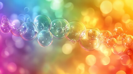 A rainbow bubble background with floating orbs and vibrant color reflections