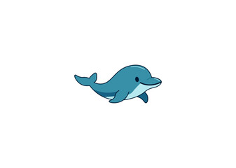 Vector illustration of a blue cartoon dolphin in a jump on a white background	
