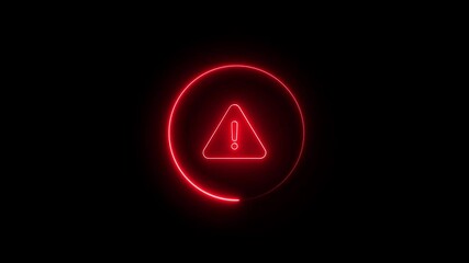 Neon circle danger icon animation.Neon danger icon  animation on black background. ganger  icon isolated on black background. Alert icon  animation.DIgital HUD Alert Icon, 4K footage