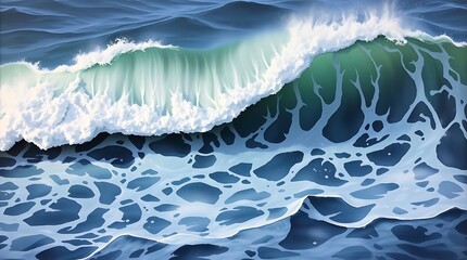Aerial view of a beach with turquoise waves crashing on the sandy shore