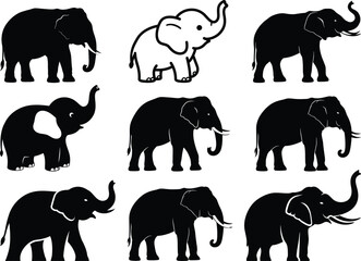 Elephant Silhouette Collection - Cute and Majestic Elephant Icons Set