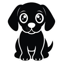 Happy puppy sitting down clip art. Vector illustration, Adorable Labrador Puppy Line Drawing