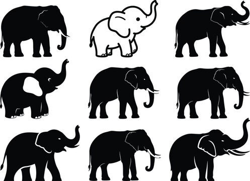 Elephant Silhouette Collection - Cute and Majestic Elephant Icons Set
