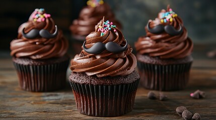 Delicious chocolate cupcakes with mustaches sweet treats fathers day food rich brown party tasty