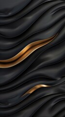 Fototapeta premium Intricate lines pattern showcasing a top view of textured carbon materials with gold accents highlighting smooth waves and dark shades
