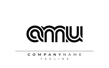 AMU Creative Unique Modern Letter Logo Design. Stylized logo featuring a unique letter design, presenting abstract minimalist aesthetics and modern appeal.