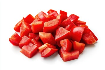 Vibrant red bell pepper chunks freshly diced and ready for cooking a healthy and delicious addition to any meal bright clean studio