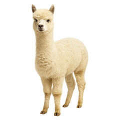 Fototapeta premium Adorable cream alpaca standing against transparent background a fluffy south american animal