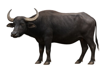 Fototapeta premium Majestic asian water buffalo a powerful dark colored bull isolated transparent background