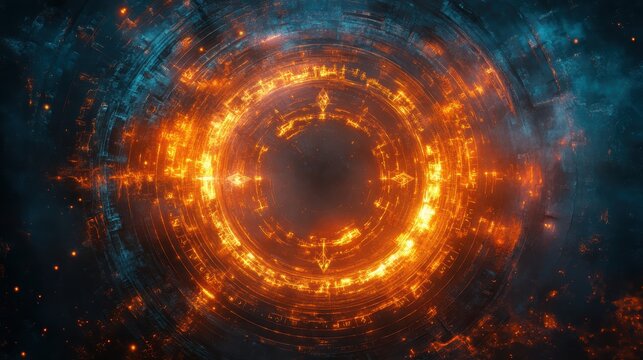 A fantasy magic circle background with glowing runes and mystical aura